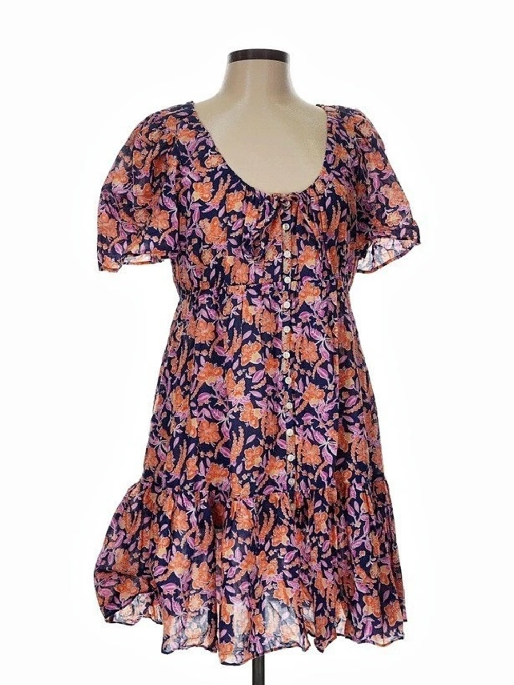 J.Crew Floral Dress in Blue/Purple & Orange Size Large